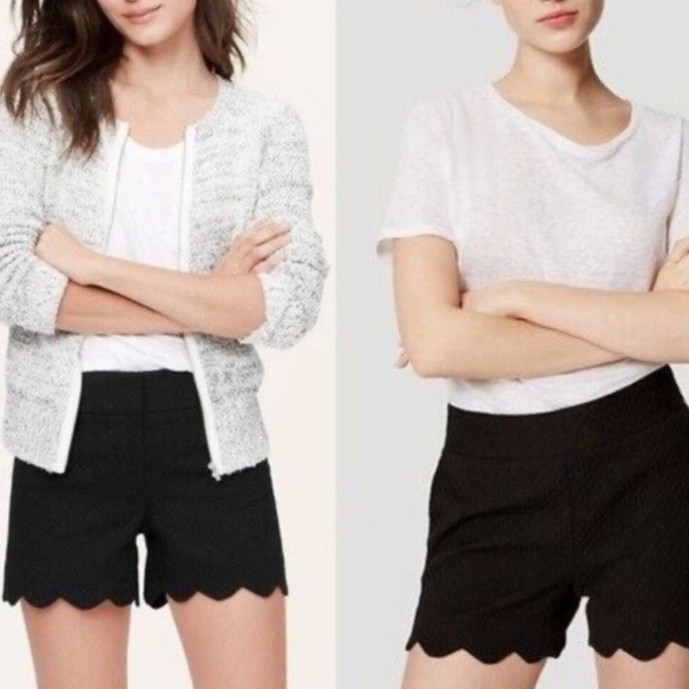 Ann Taylor Loft Textured Riviera Shorts Scallop Hem Black